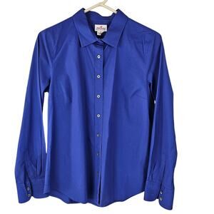 Top J Crew Haberdasher blue blouse shirt fitted classic preppy Med